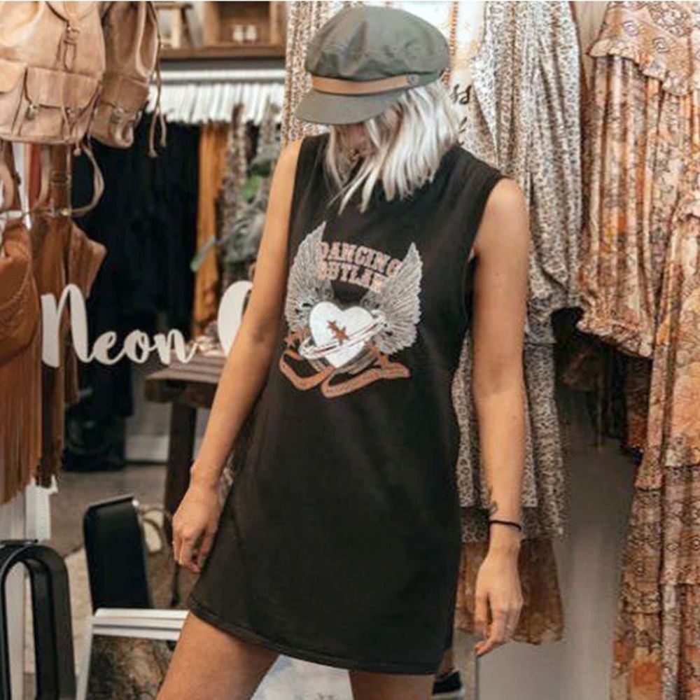 SOLD OUT Charcoal Dancing Outlaw Graphic Sleeveless Dress - Picture 5 of 7